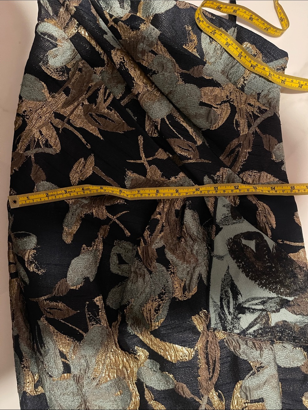 Adrianna Papell Black One-Shoulder Floral Jacquard Gown with Gold Accents - Picture 11 of 16